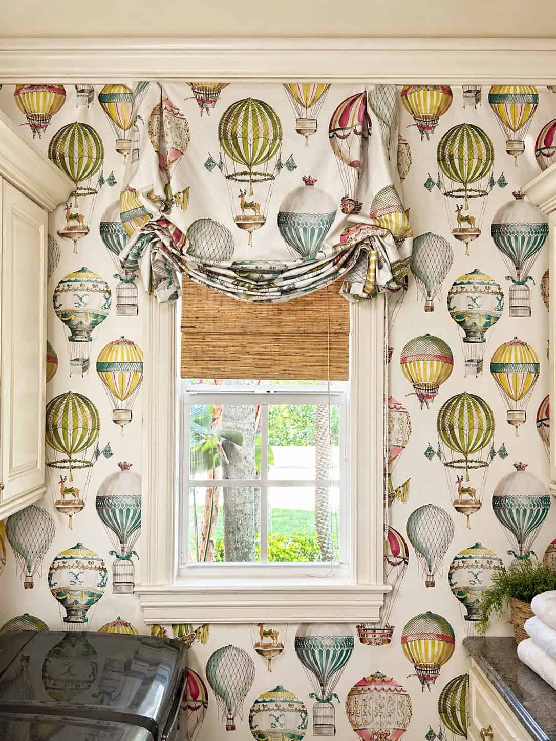 Patterned Roman shade detail for designer window treatment planning