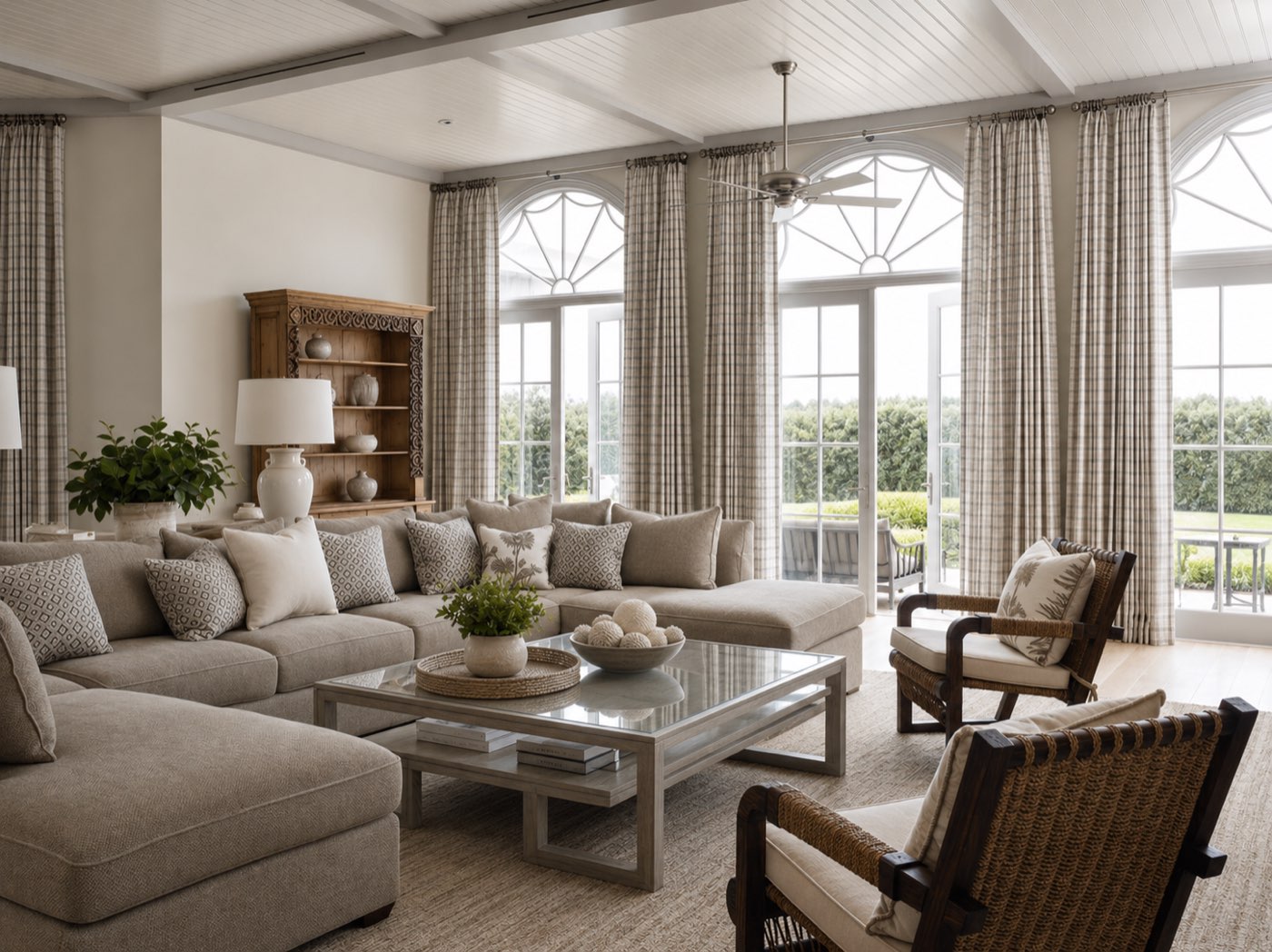Luxury Florida interior with custom window treatments fabricated for a designer